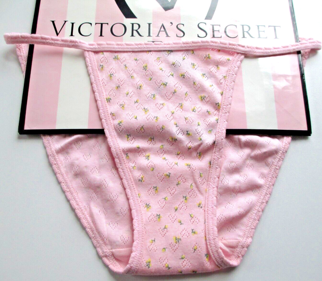 VICTORIA’S SECRET PINK 100% Cotton String Bikini Panty M L XL Pink NWT Floral VS