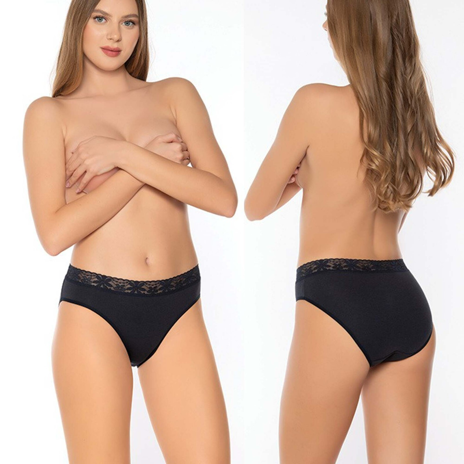 Pack of 4 Ladies Lace Band Briefs Womens Panties Quality Soft Cotton Bikini