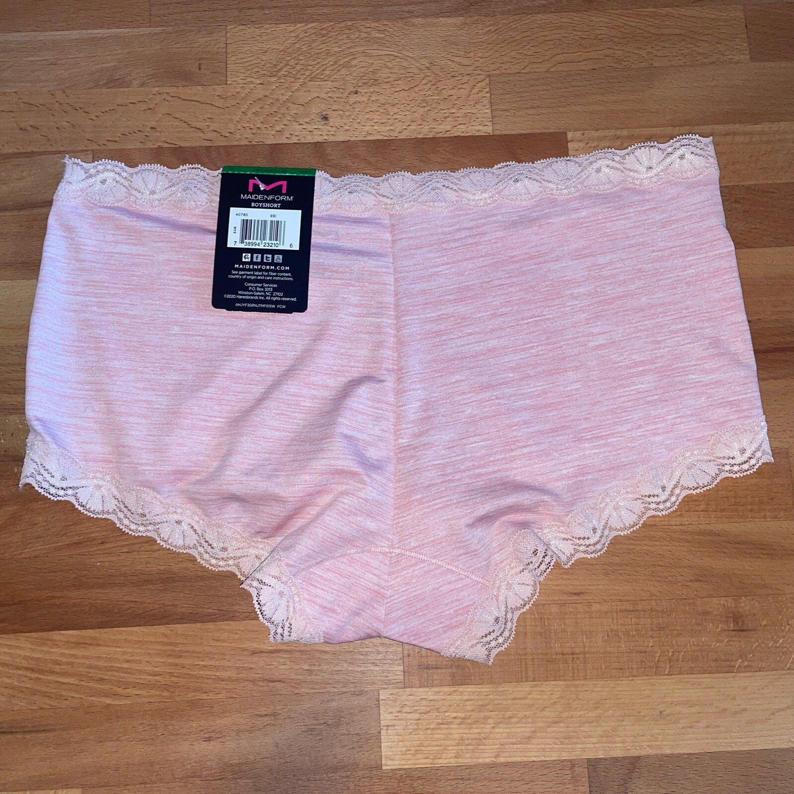 Maidenform 40760 Microfiber/ Lace Boyshort Panty “Pink Heather” Size L/7 NWT