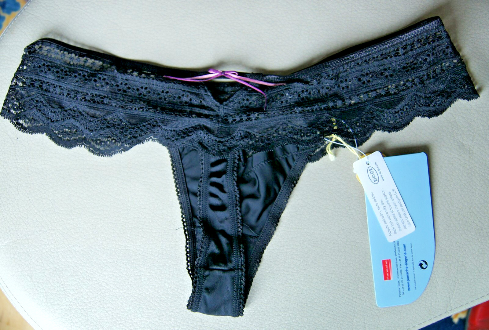Atlantis DELIGHT Black/Pink Lace Hipster Thong Silky Touch 3719