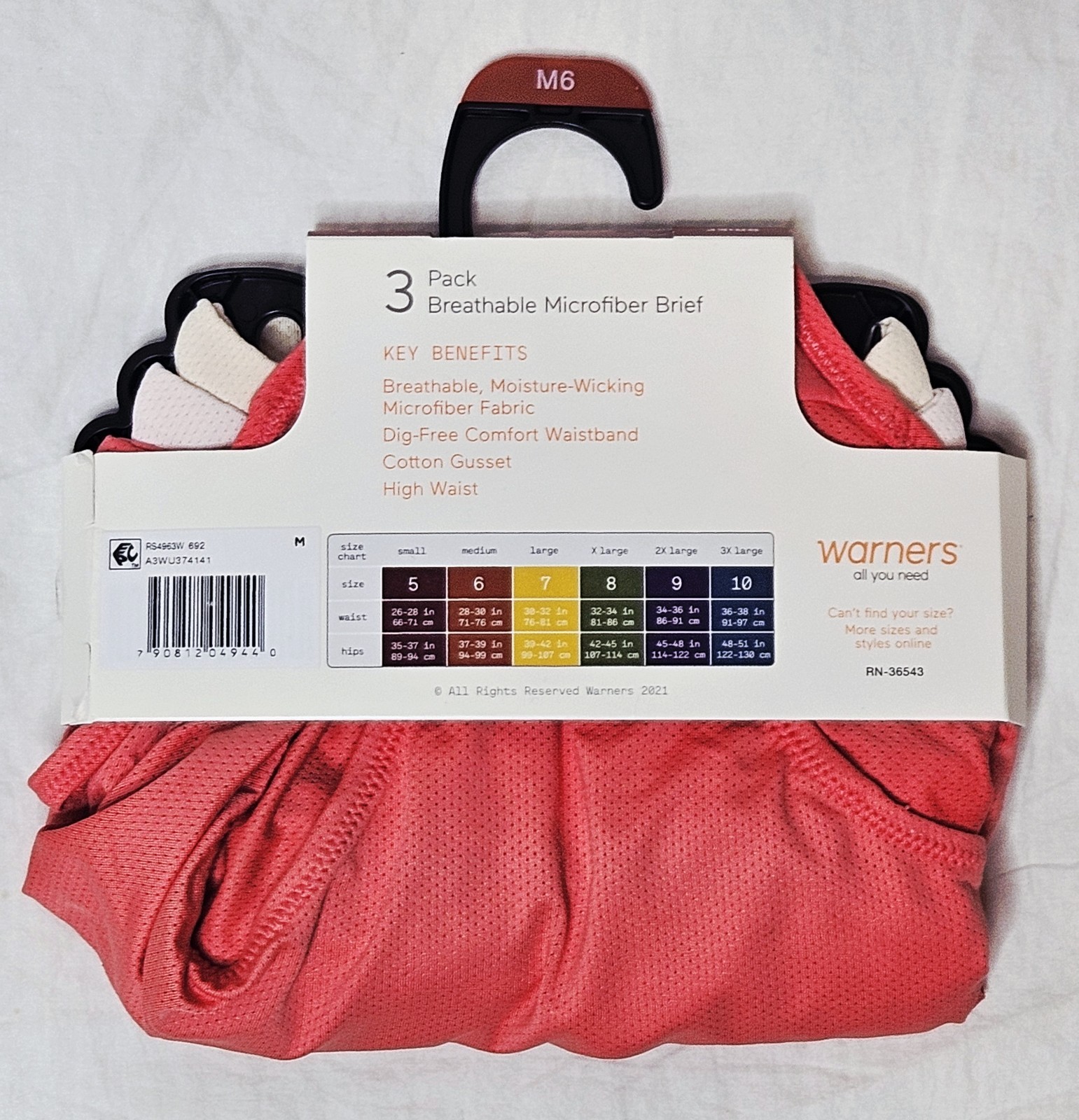 Warners Blissful Benefits Hi-Cut Microfiber Brief Pink 3 Pack Choose XL or 3XL