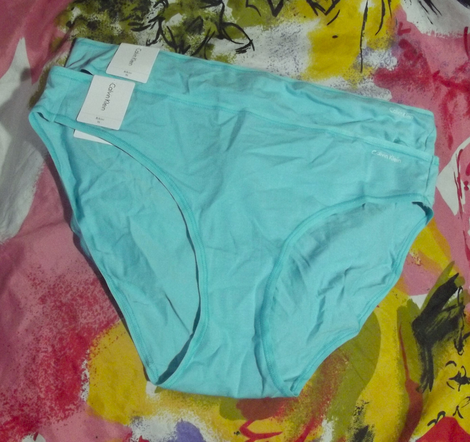 2 NEW CALVIN KLEIN QD3644 908 BLUE NO LINE WAIST/LEGS COTTON BIKINI PANTIES XL