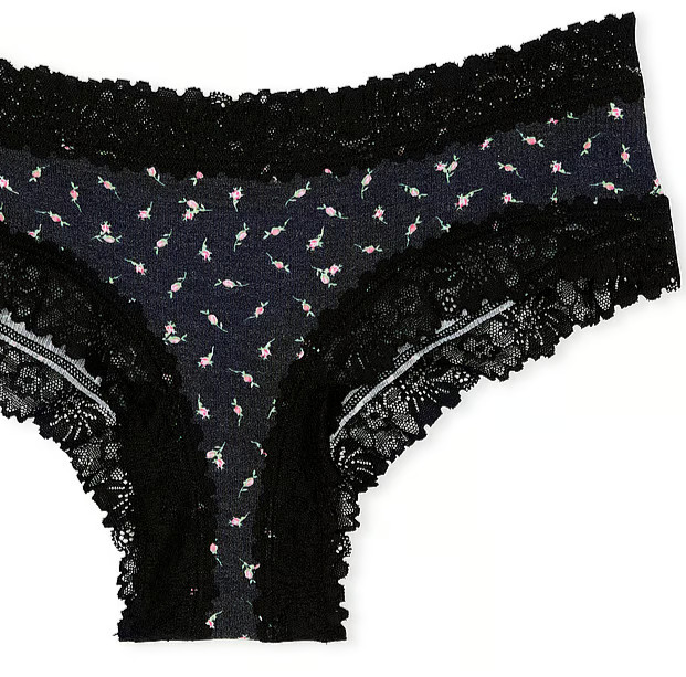 M Black Rose Rib Victoria’s Secret PINK WINK Lace-Waist & Leg Cheeky Pantie