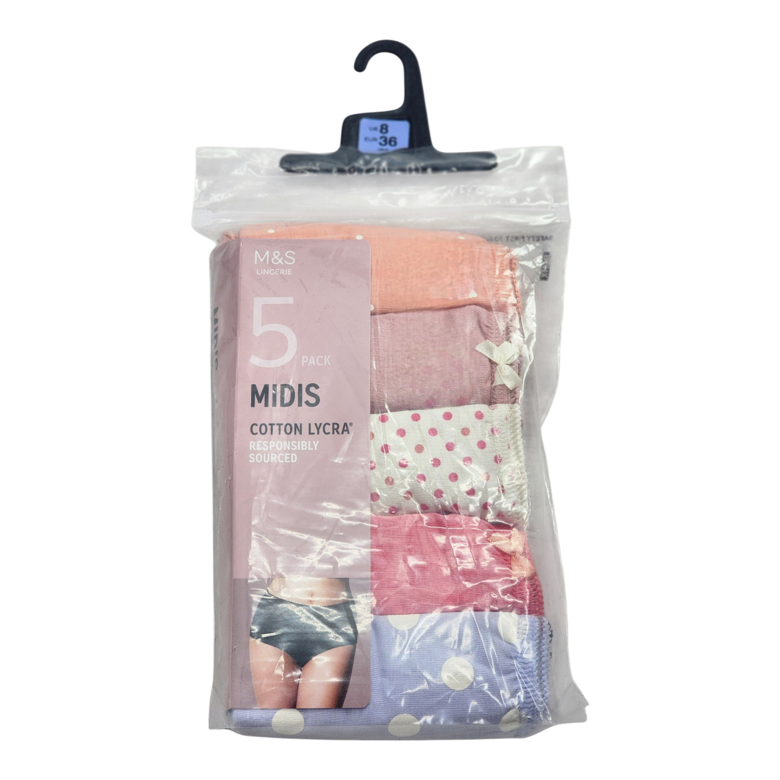M&S 5 Pack Cotton Rich Lycra Midi Knickers Womens Underwear