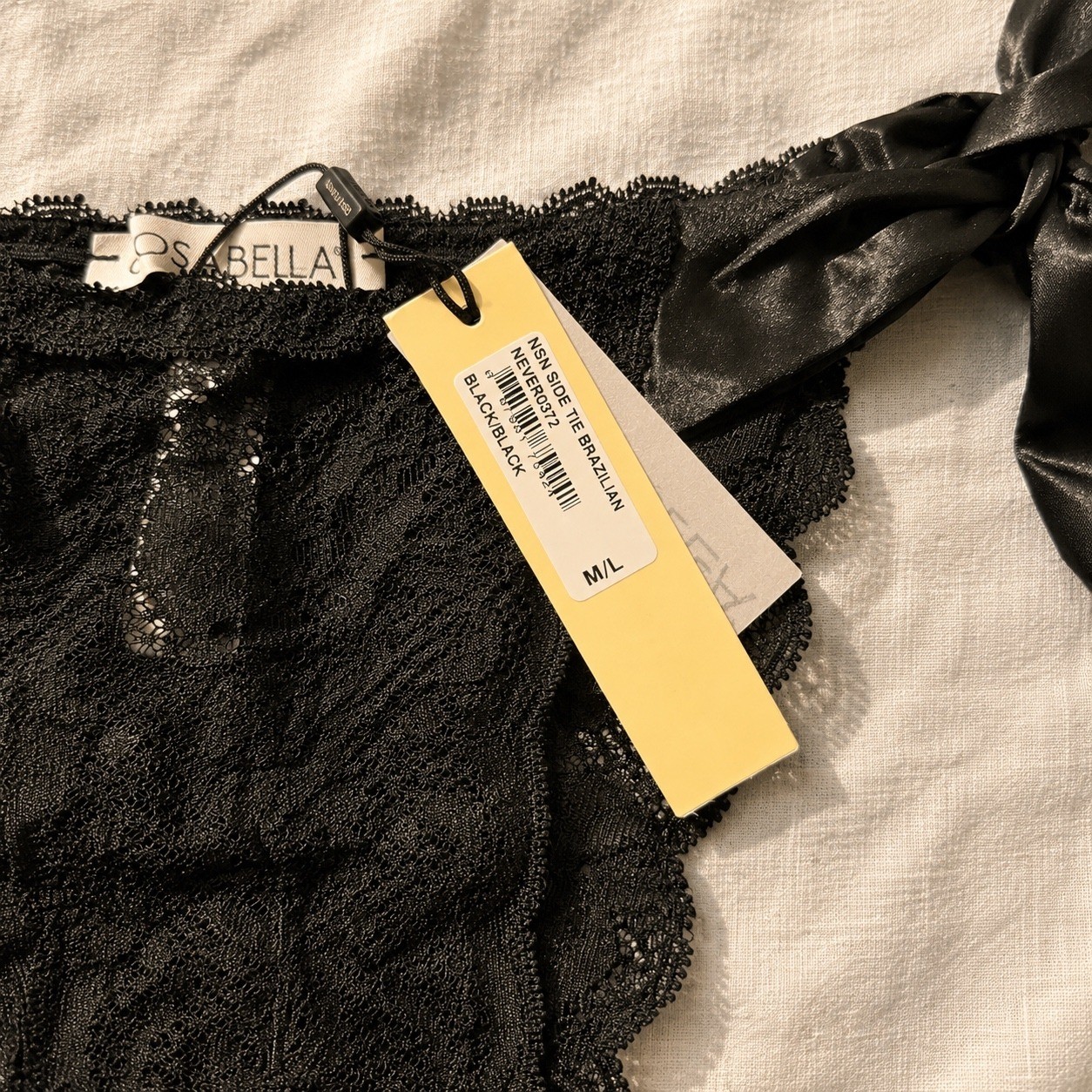 COSABELLA Never Say Never Side Tie Brazilian Panty Black Lace Size/ M/L – NWT