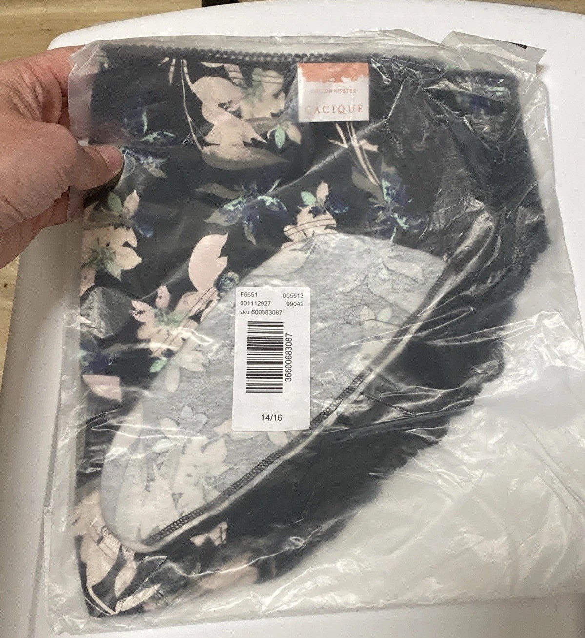NWT Cacique Hipster Panty Lace Trim Back Plus Size 14/16 XL Black Purple Floral