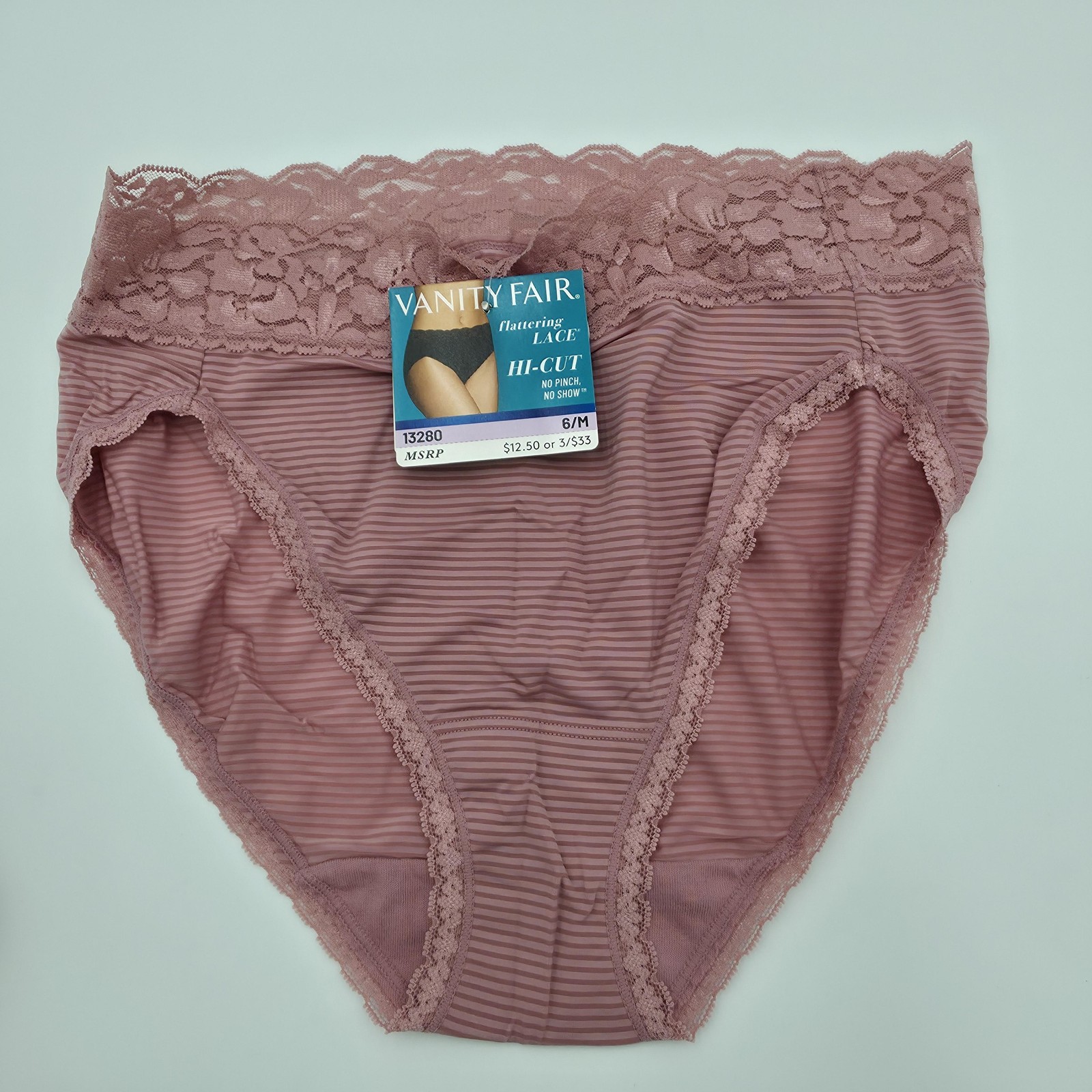 Vanity Fair Panties Womens 6/M Multicolor Flattering Lace Hi-Cut 3-Pair 13280