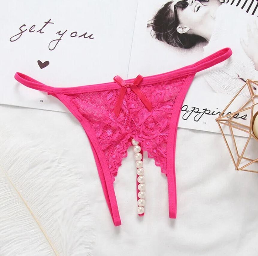 Women Lace Crotchles Thong G-string Pearl Panties Lingerie Underwear T-back
