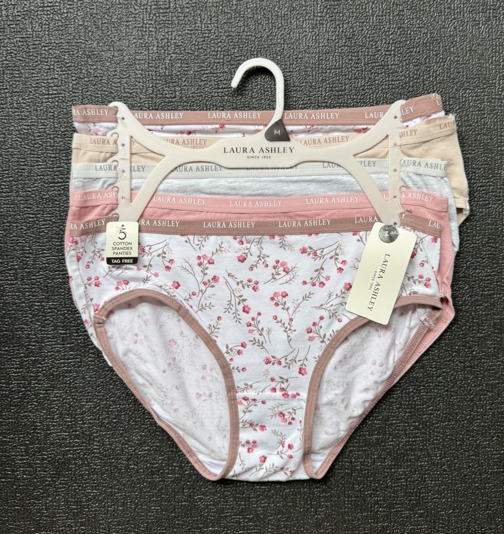 5-Pack LAURA ASHLEY Cotton Hiphugger Panty sz M Set Bundle Lot Tag Free