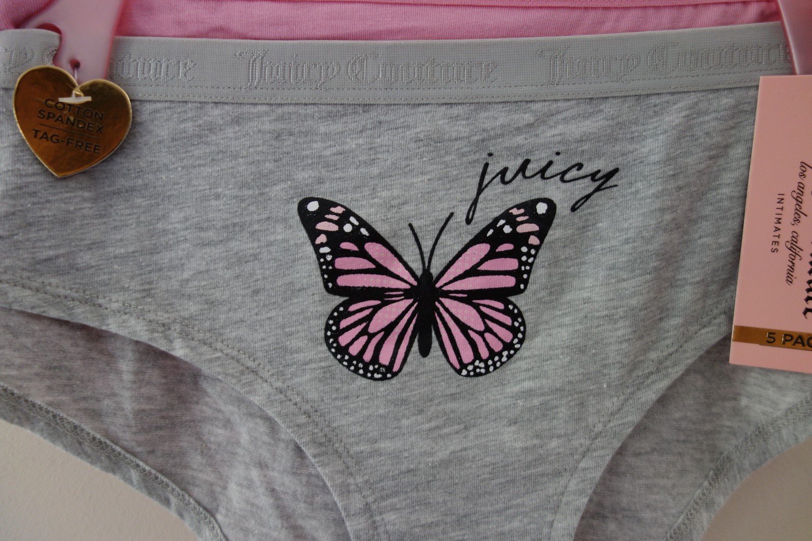 Juicy Couture 5-Pack Soft Stretchy Cotton Cheeky Panties Butterfly Pink (XL) NWT