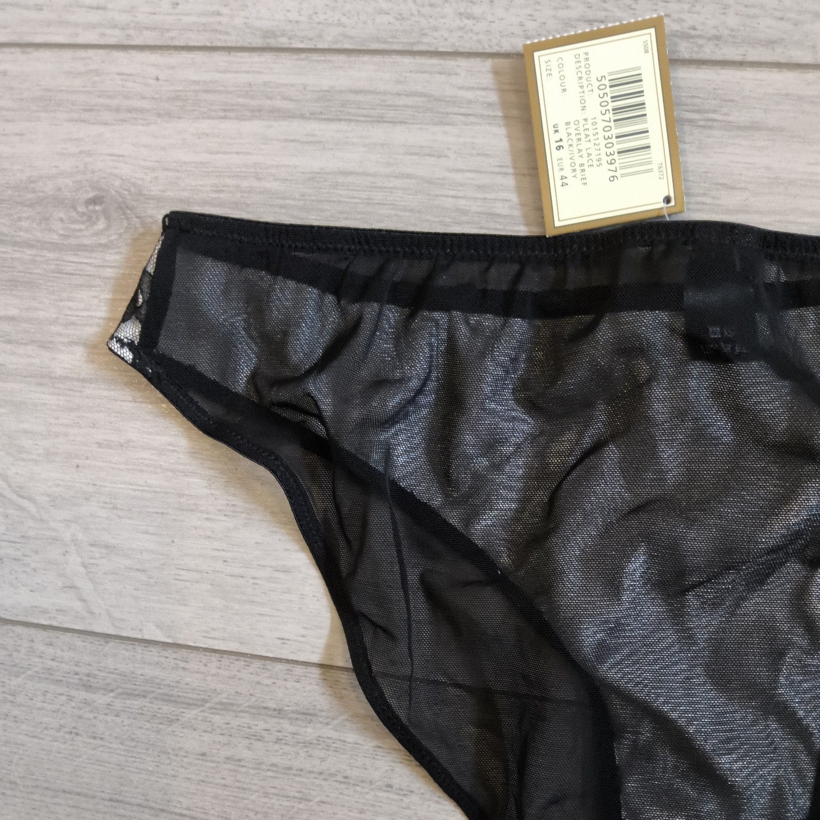 BNWT Vintage La Senza Black & Ivory Pleat Lace Overlay Briefs Size 16