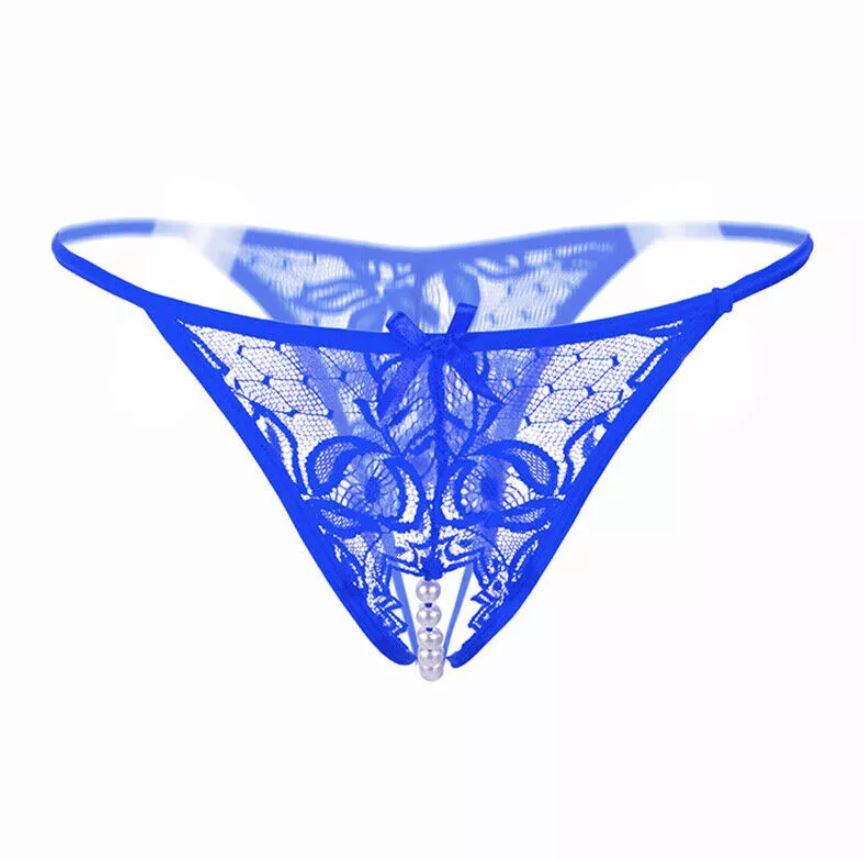 Women Lace Crotchles Thong G-string Pearl Panties Lingerie Underwear T-back