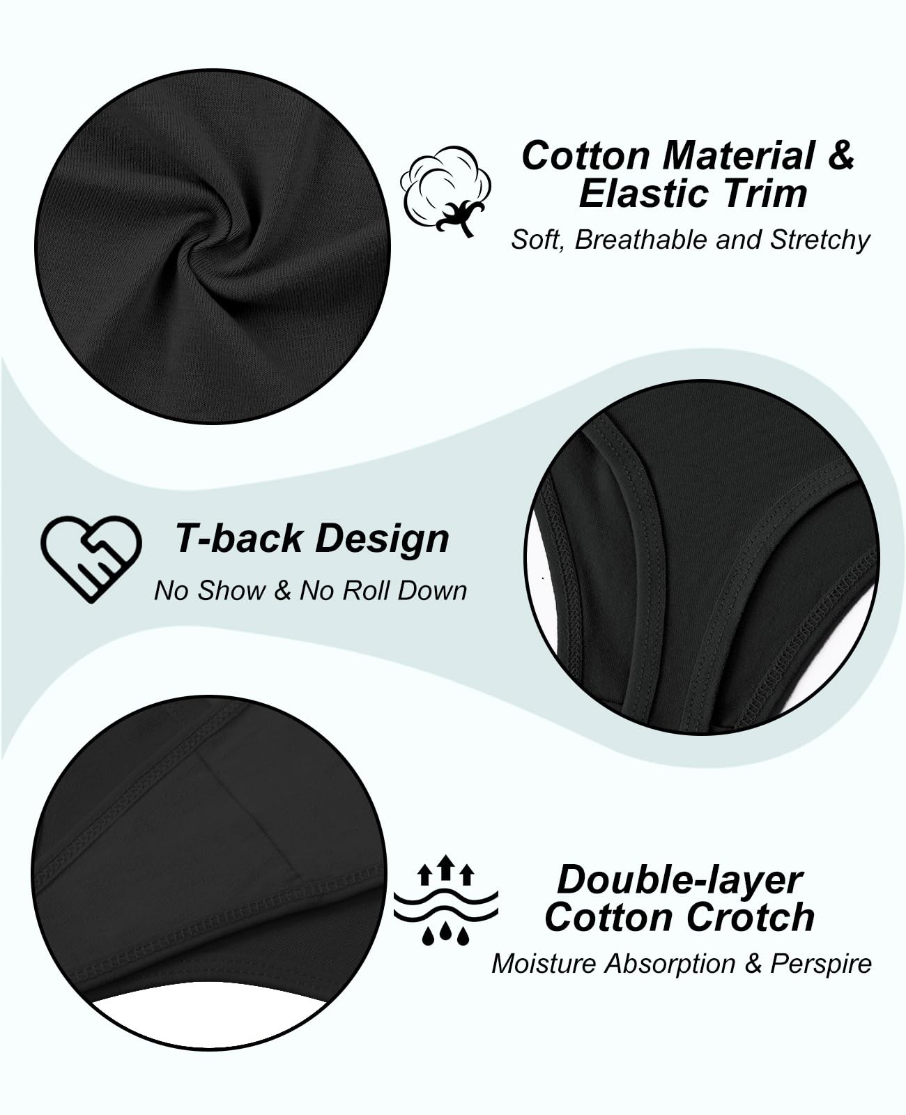 Sunm Boutique Cotton Thongs for Women, No Show Medium, 16 Pack – All Black