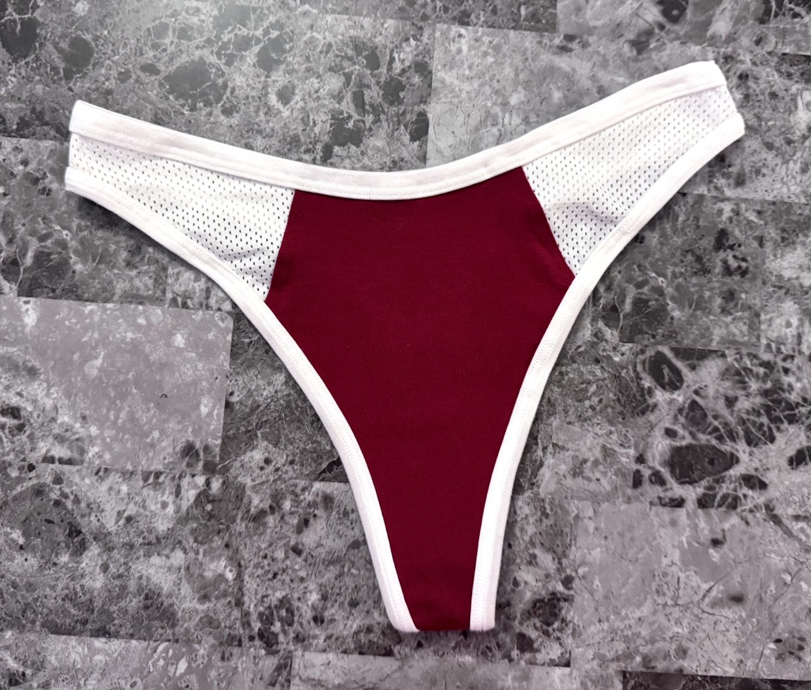 NWT VICTORIA’S SECRET PINK RED WHITE PERFORATED MESH SPORTY THONG PANTIES
