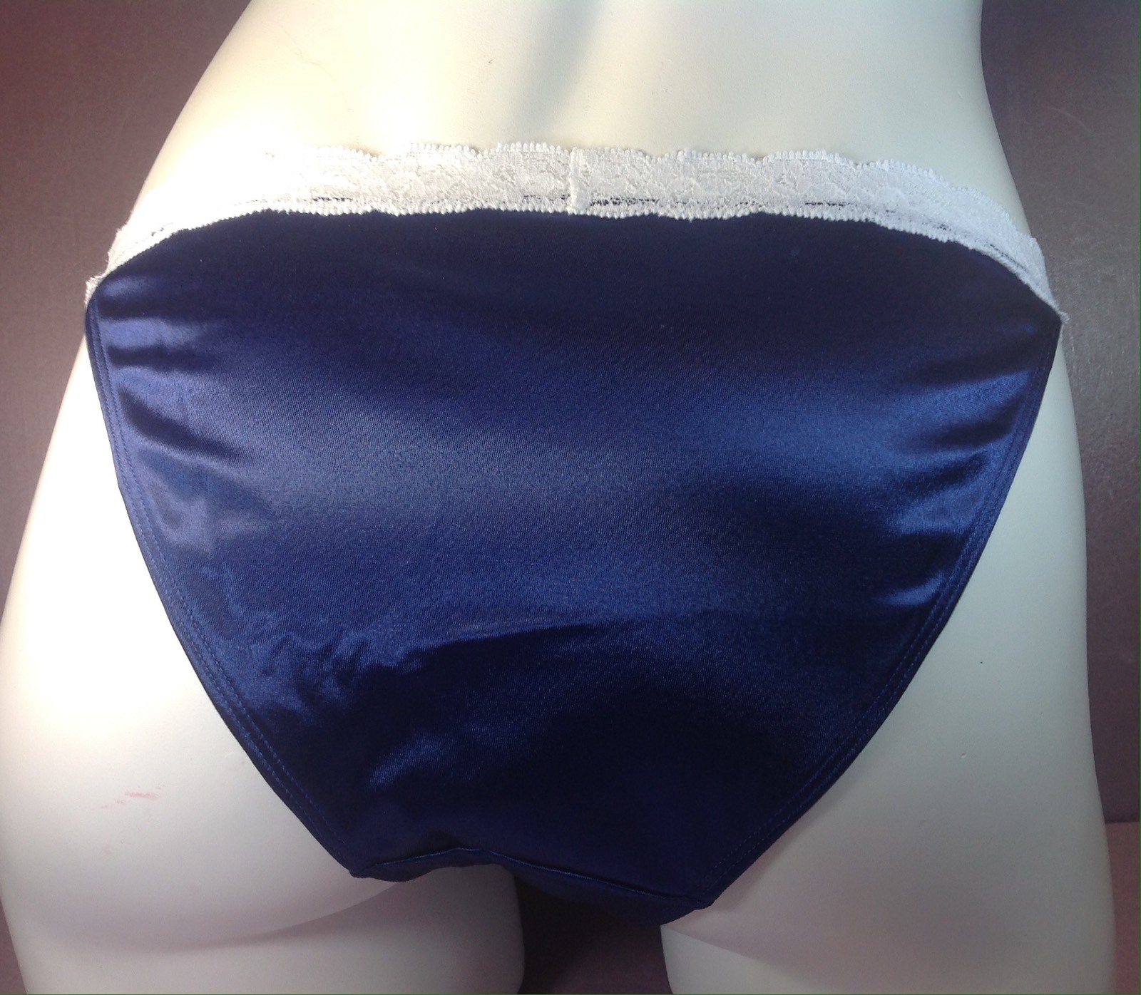 Women Panties,bikinis ILUSION Size S.Satin Dark Blue W/Fishnet Waistband&decorat