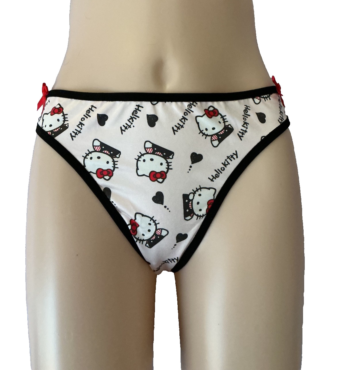 Women’s Sanrio Hello Kitty Kawaii Thong Panty Black trim and Bows size L