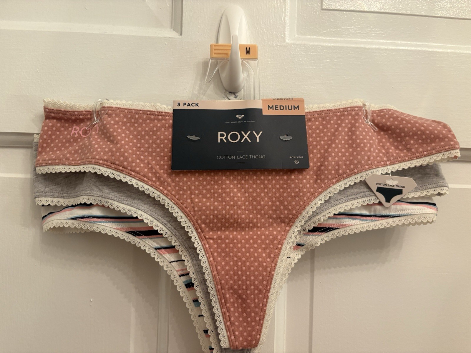 Roxy Cotton Lace Thong 3pk Hip Logos. Medium