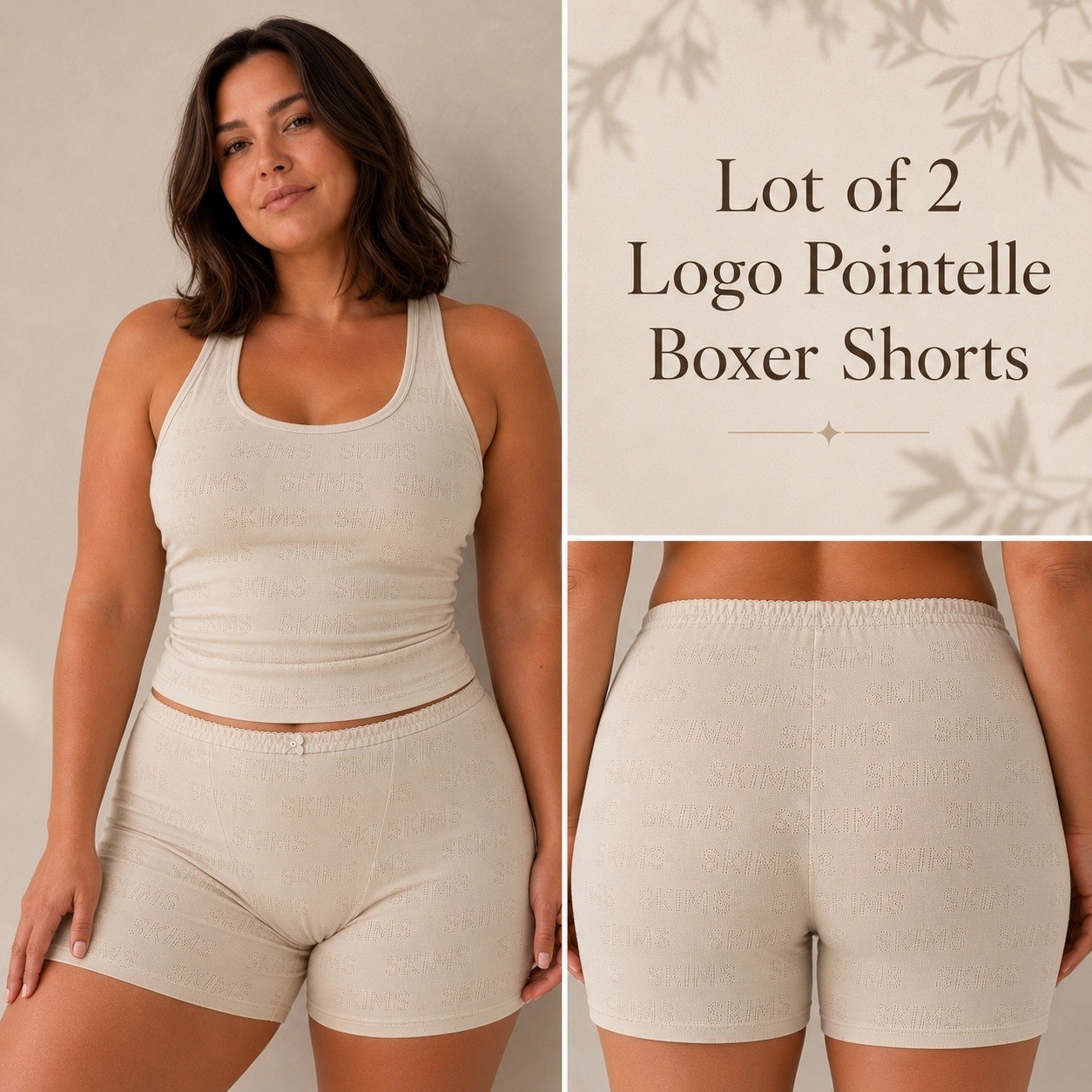 SKIMS Lot of 2 Lace Pointelle Boxer Shorts Bone 3X