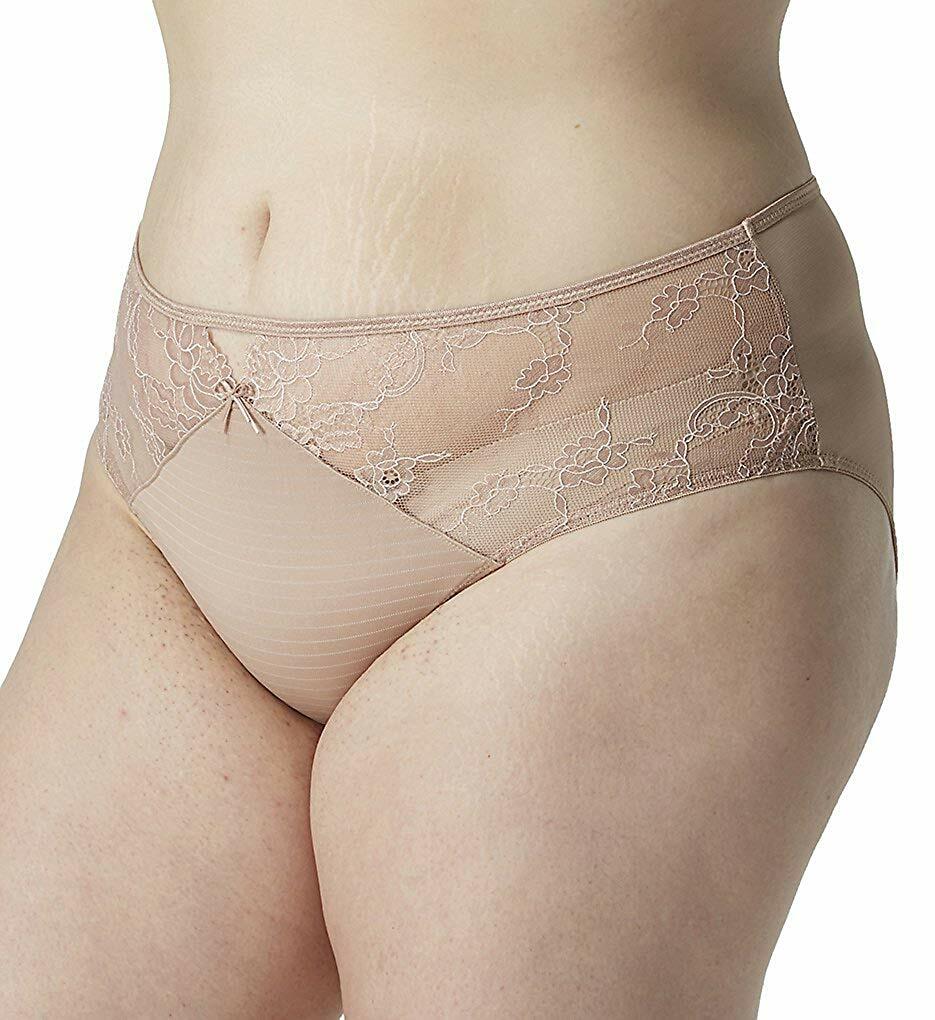 Ashley Graham Basic Hi Cut Plus Size Brief Panty  Beige Cappuccino XL