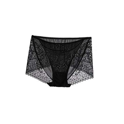 Women’s 100% Mulberry Silk Brief Panties,Lace Trim,Breathable Medium Black