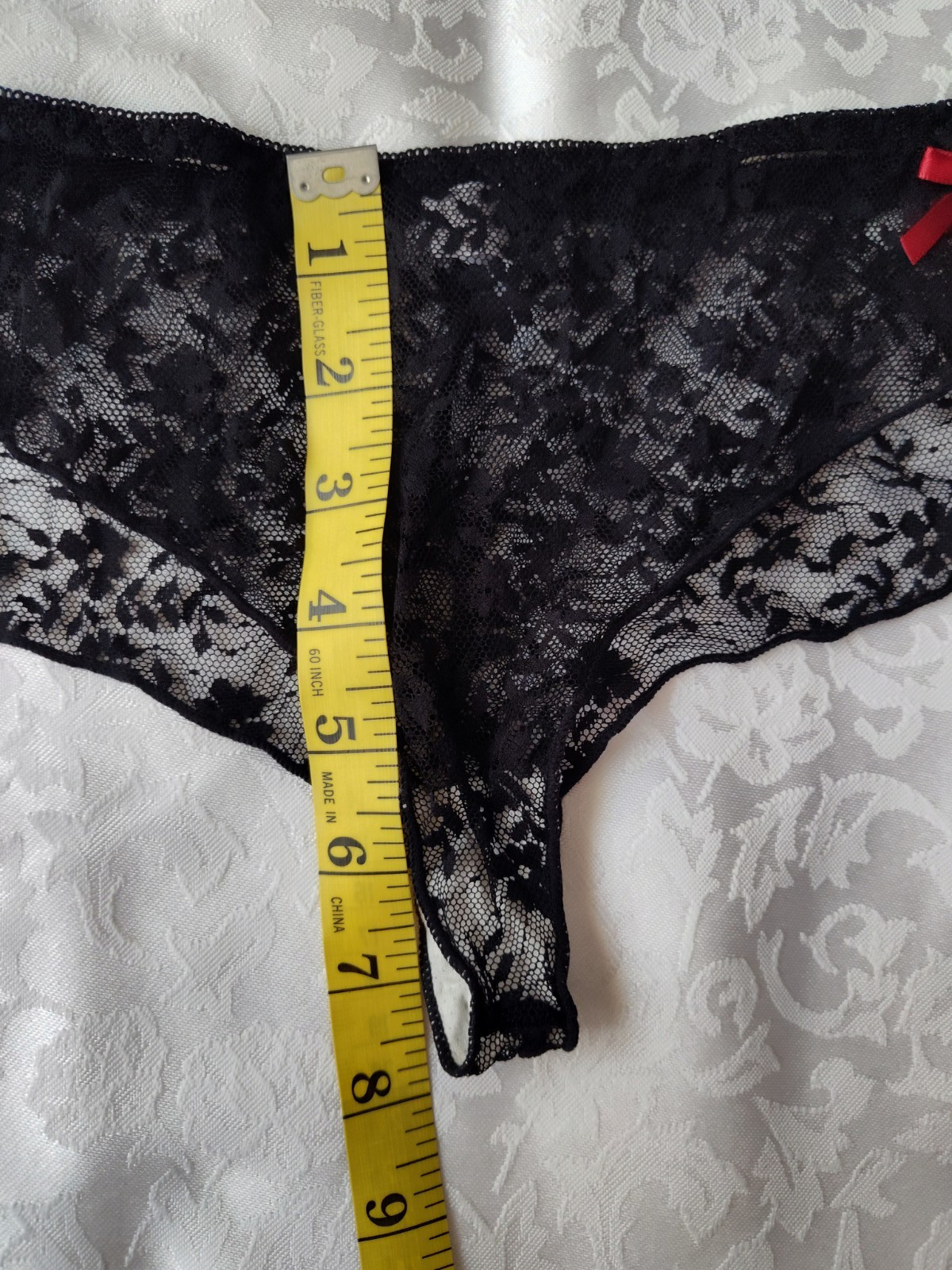 Women’s Lace Transparent Panties Lot (3) White, Red, Black Bow Accents Size M