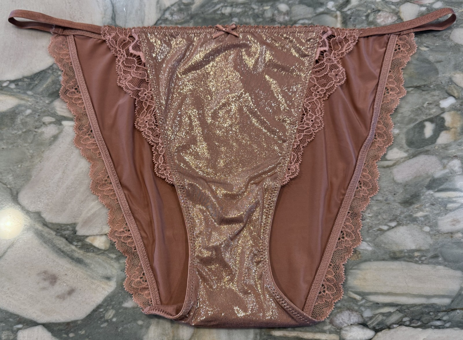 NEW Victoria Secret Dream Angels Lace Trim Mini String Bikini SHIMMER Rose XXL