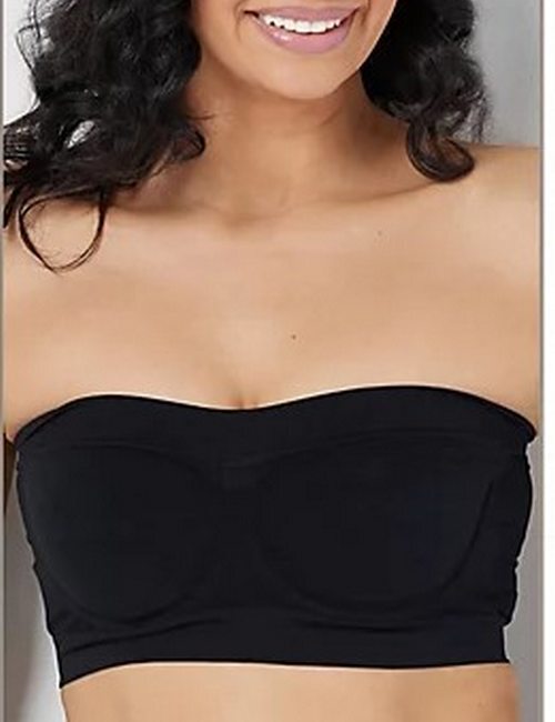 Breezies Black 1X Strapless Underwire Bandeau Bra New Removable Pads