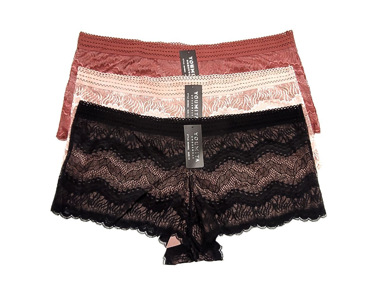 Youmita Lace Mesh Boyshorts Hipster Cheeky Boxers No Show Panties Plus 1X 2X 3X
