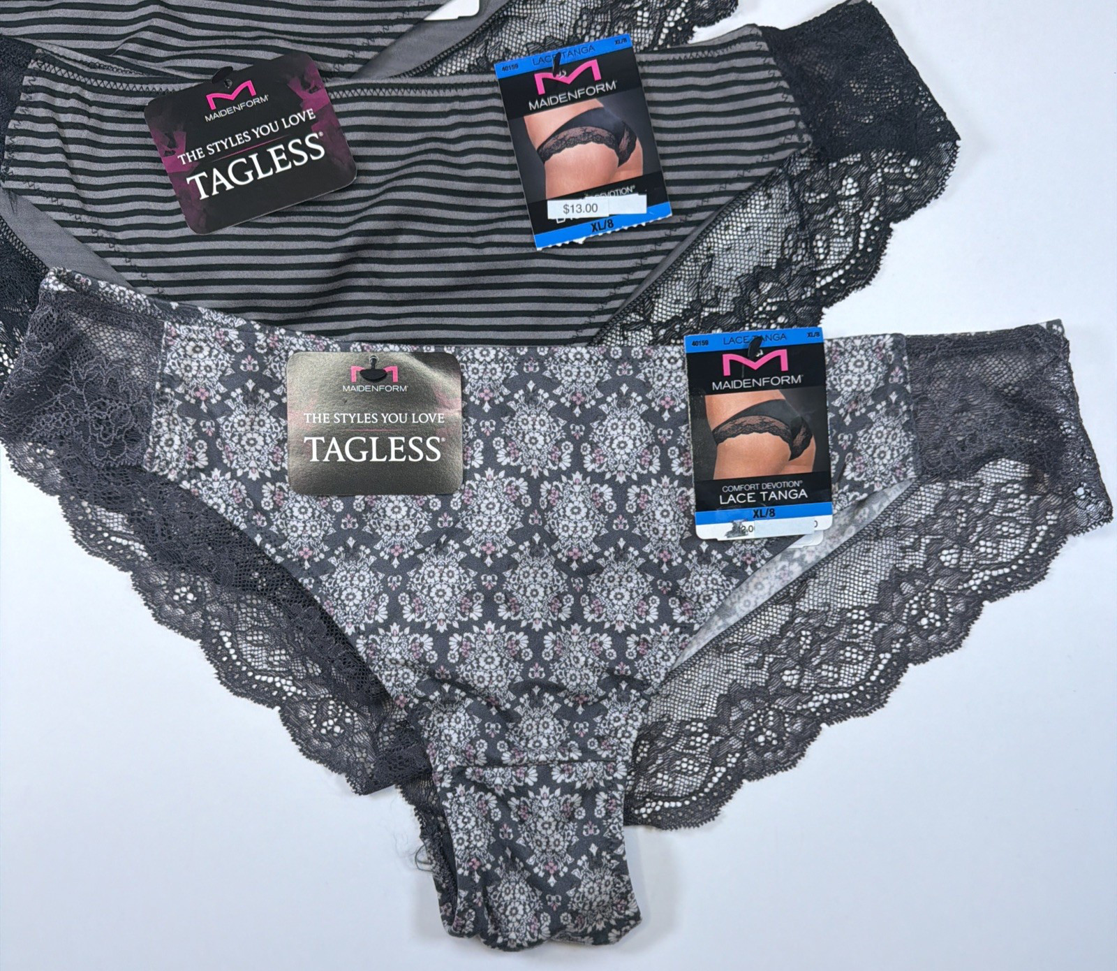 Maidenform Invisible Comfort Devotion Tanga Panties 40159 3 Pk 2XL/9 Grey NEW