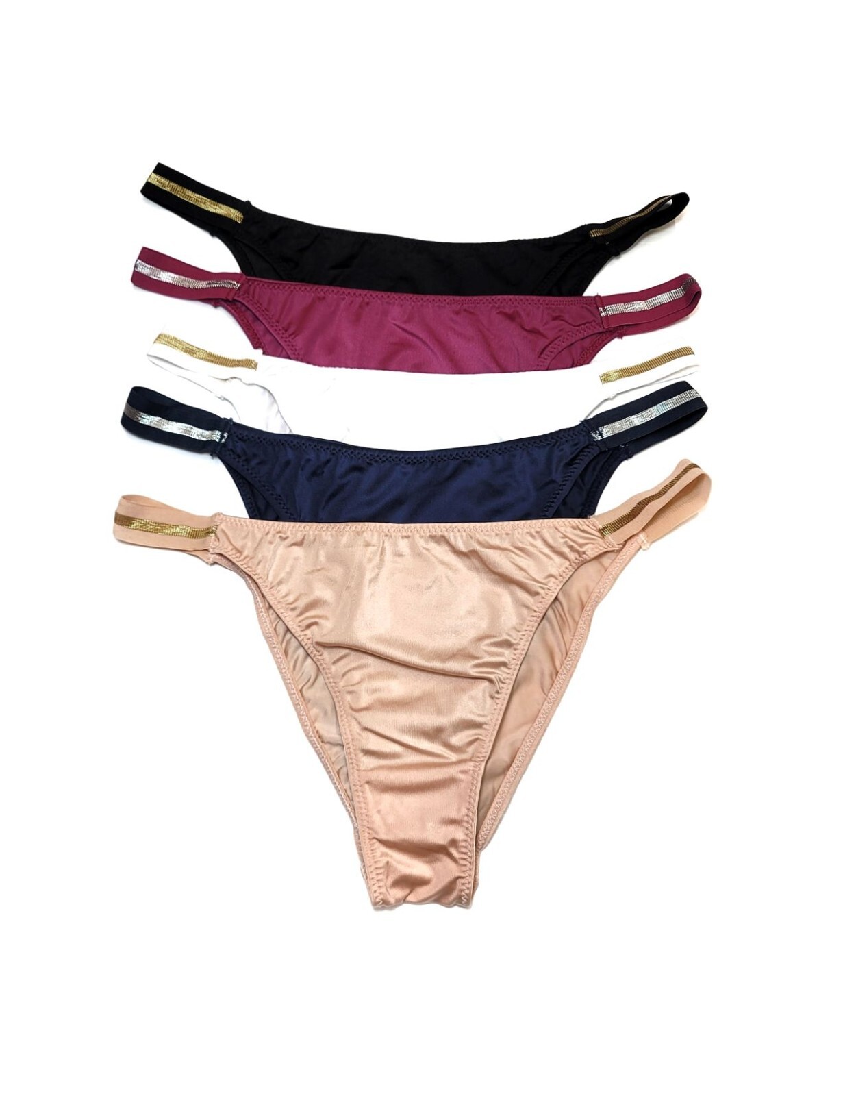 Women Brazilian High Cut Shiny Metallic Band Satin Cheeky Knicker Thong Panties