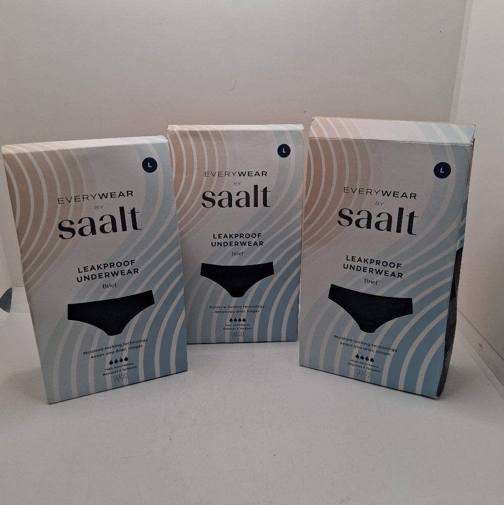 Lot of 3 Saalt EveryWear Cotton Brief – Leakproof Period Underwear – Large,