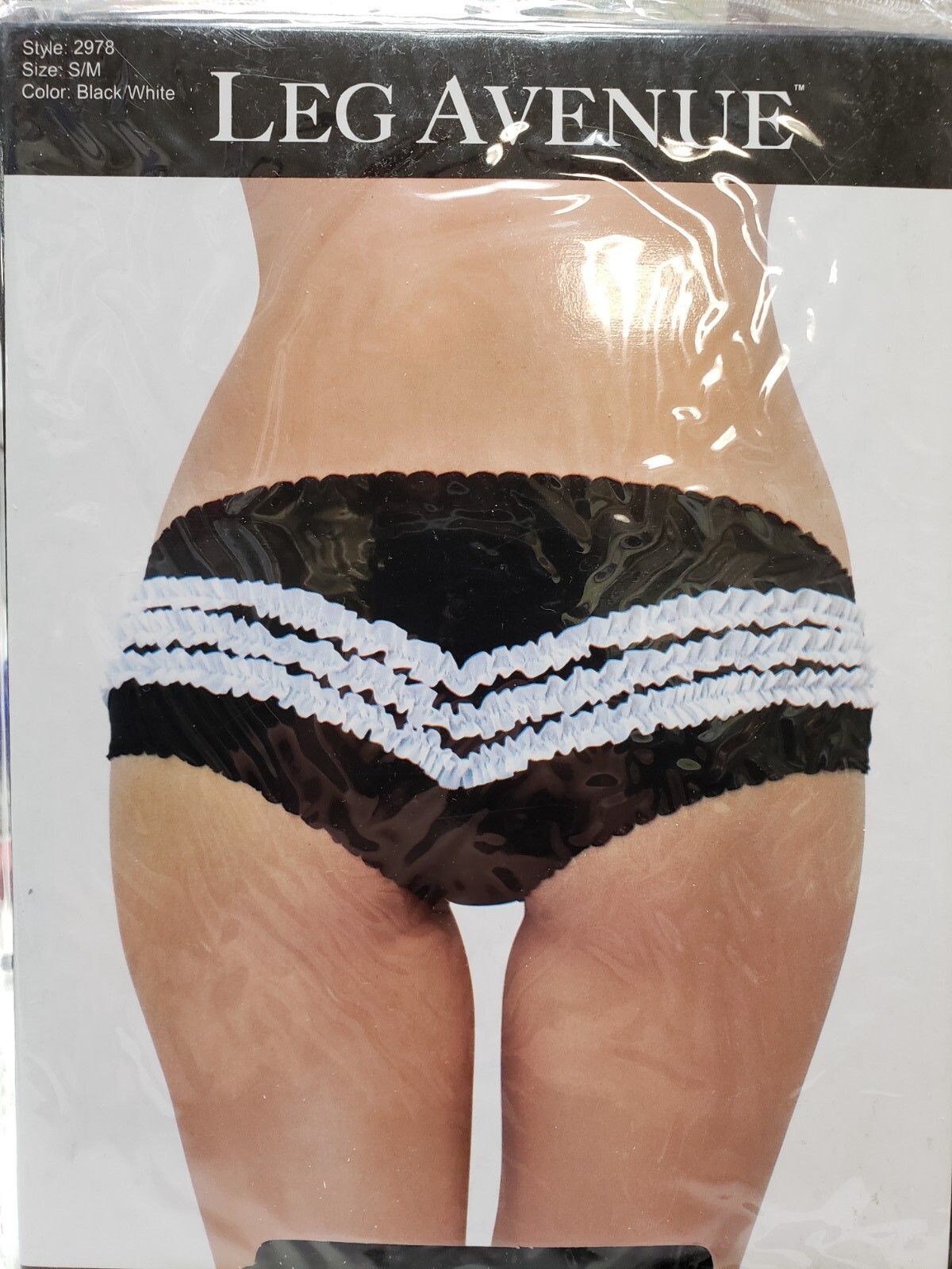 Leg Avenue Contrast Black with White Ruffle Back Panty Size S/M