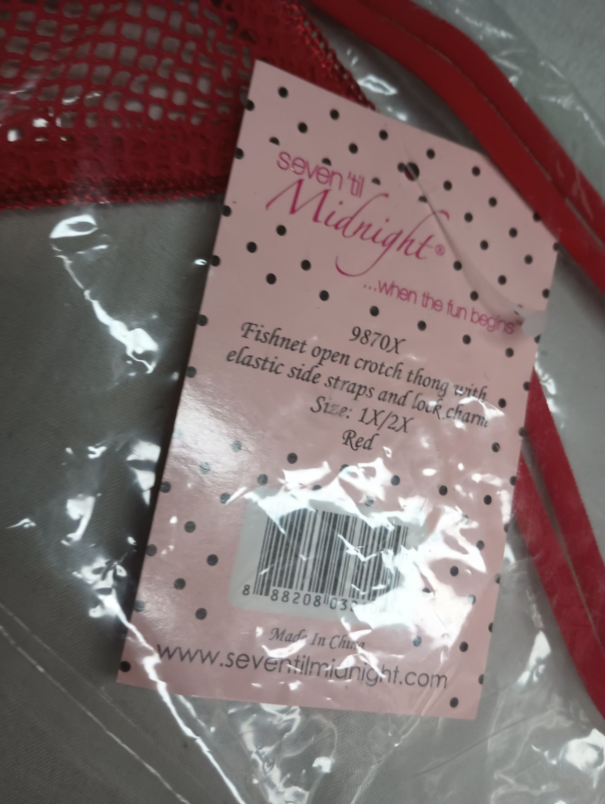 NWT Seven ’til Midnight Strappy Fishnet Open Crotch Thong Red Lock Charm 1X/2X