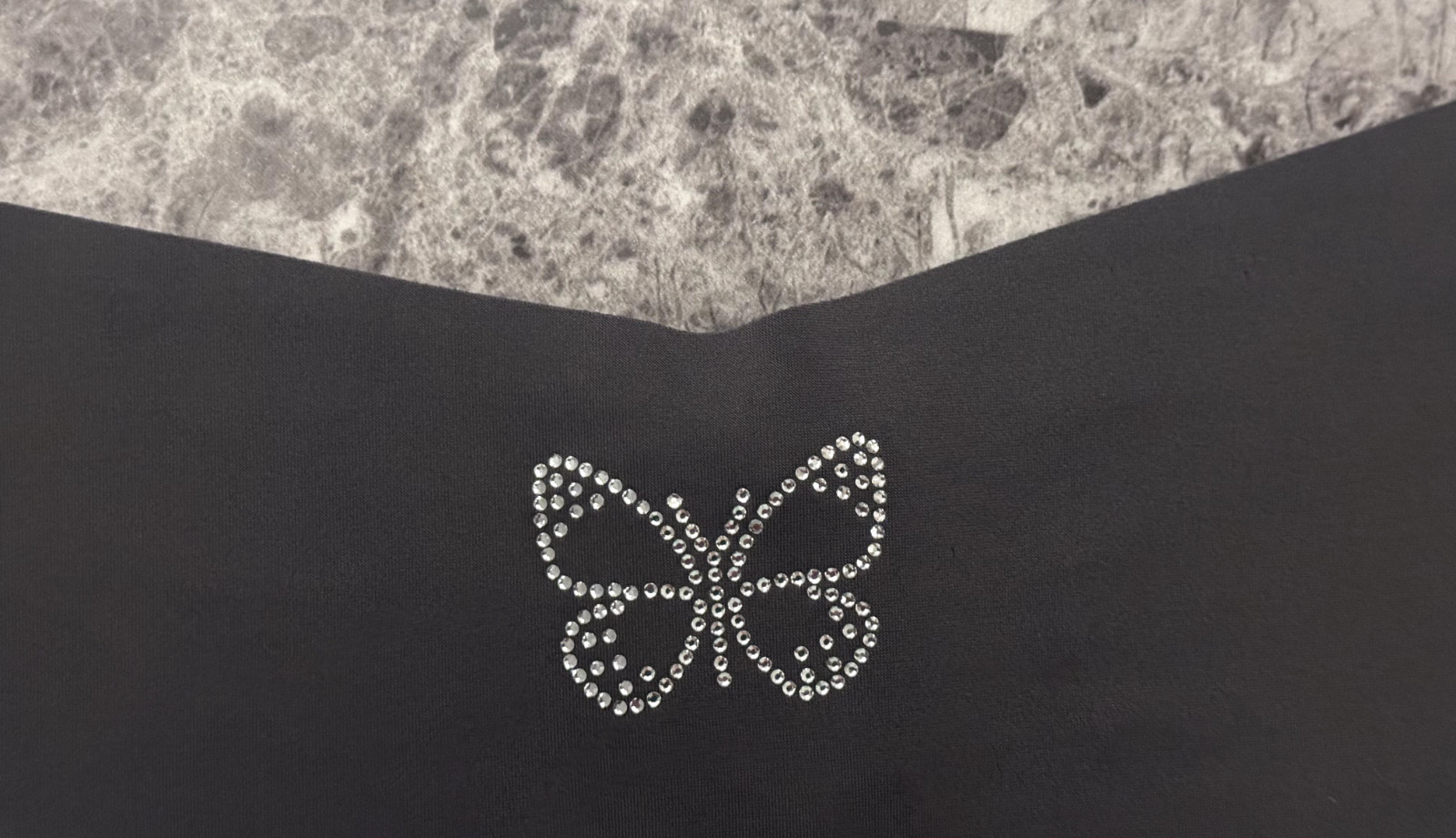 VICTORIA’S SECRET PINK GRAY SILVER RHINESTONE BUTTERFLY NO SHOW THONG PANTIES