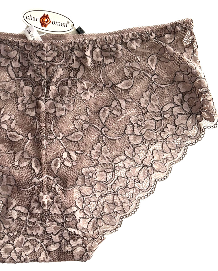 Women L Brown Scalloped Lace High Waisted Panties Seamless Full Briefs Comfy