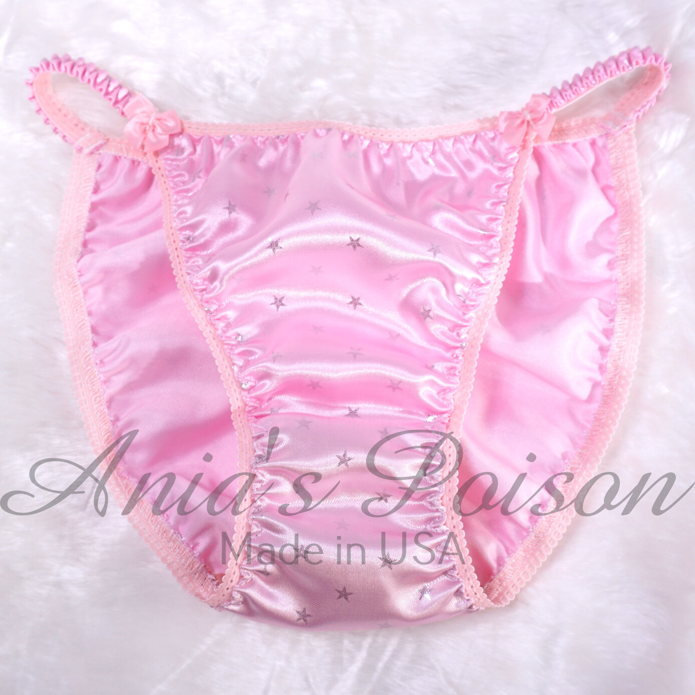Satin Sissy DUCHESS CUT panties Pink & Silver Stars women’s string bikini 5-9