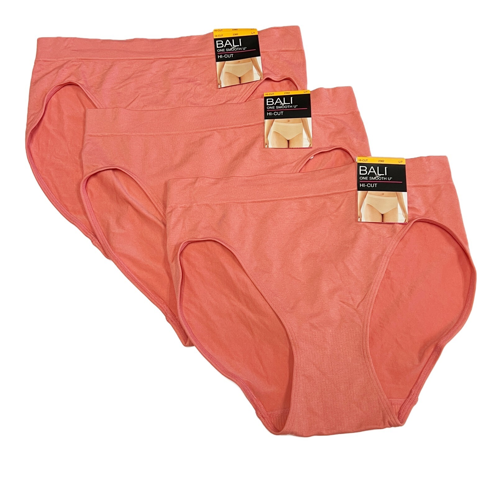 Bali One Smooth U Smoothing Hi-Cut Panty Size 7 L LARGE 2362 NEW 3 PACK