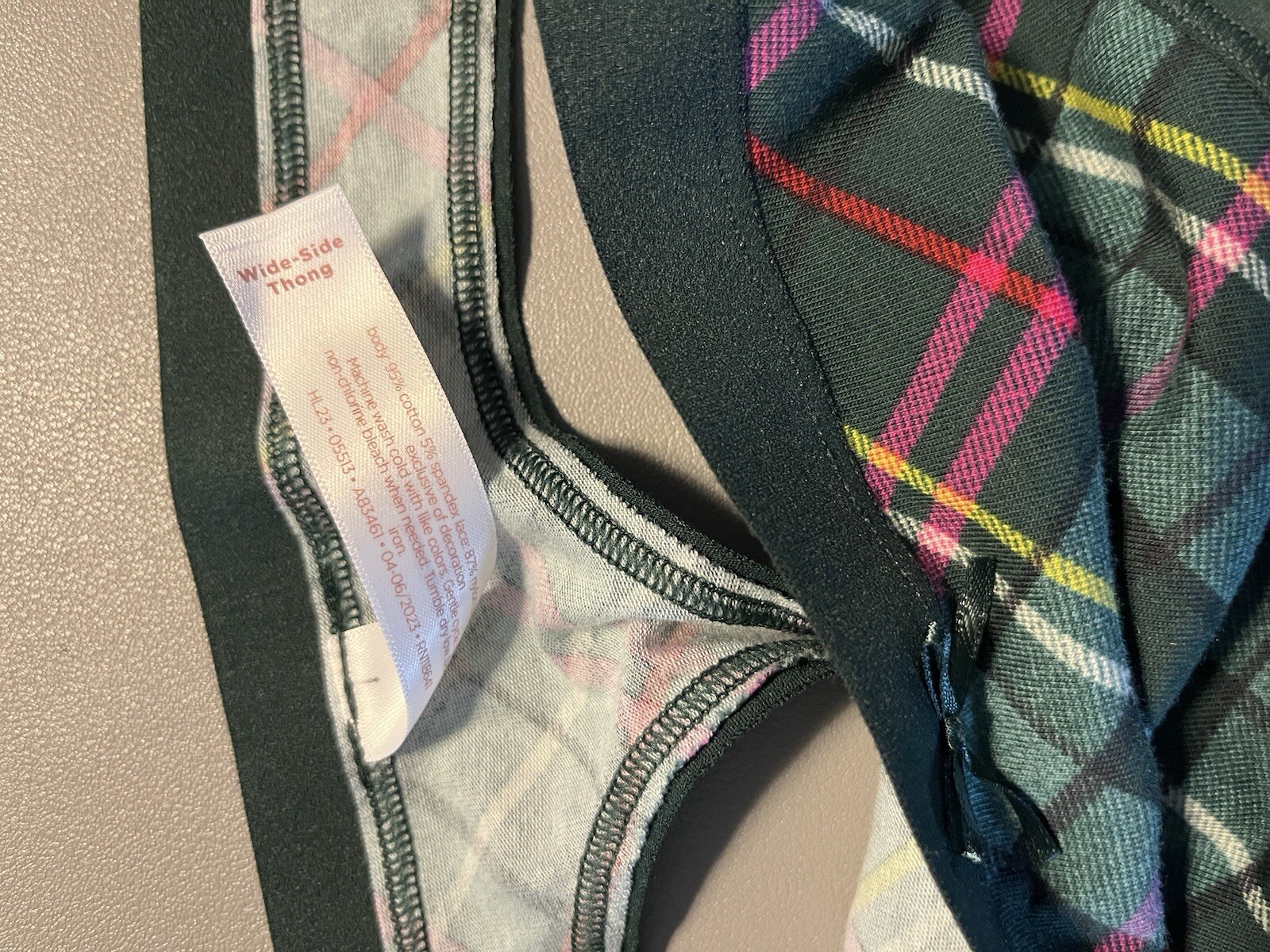 Lane Bryant Cacique Cotton Wide Side Thong 18/20 Panty w/ Lace Green Plaid (385)