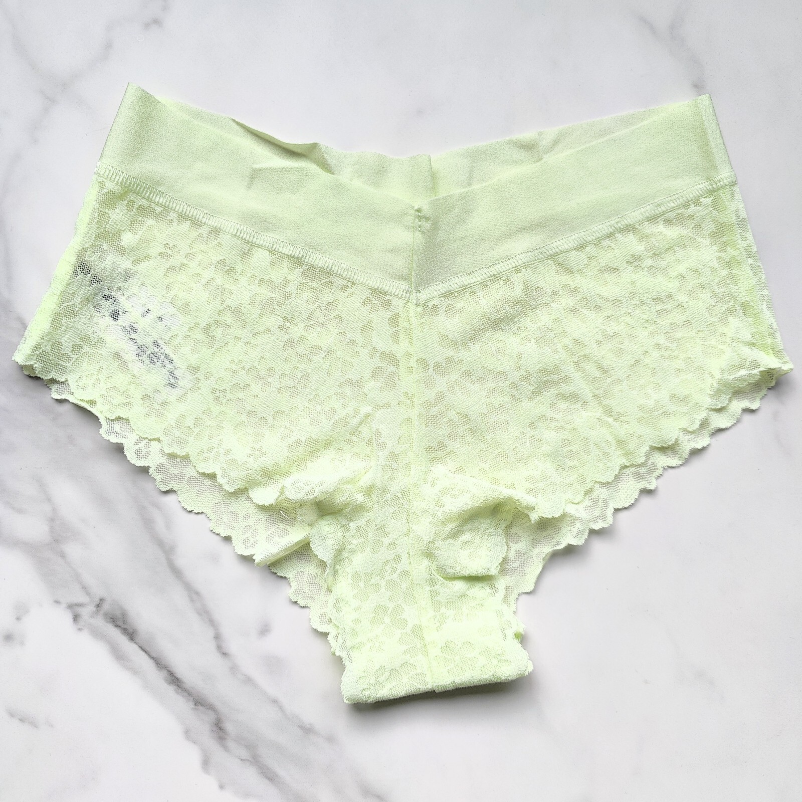 PINK Victoria’s Secret No-Show Floral Lace Cheeky Panty Lime Cream SZ S