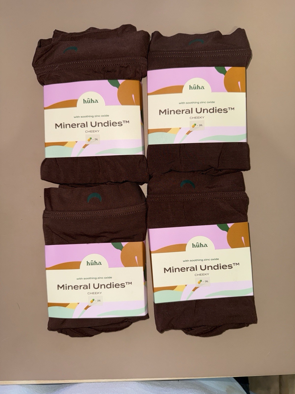 HUHA Women’s Mineral Undies ZINC OXIDE Soft Cheeky Panty BROWN 2XL (Lot of 4)