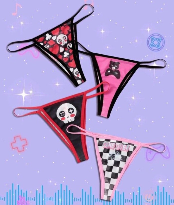 Womens Size 6-8-10-12-14-16 Gamer Gothic Anime Thong Knickers Underwear S M L XL
