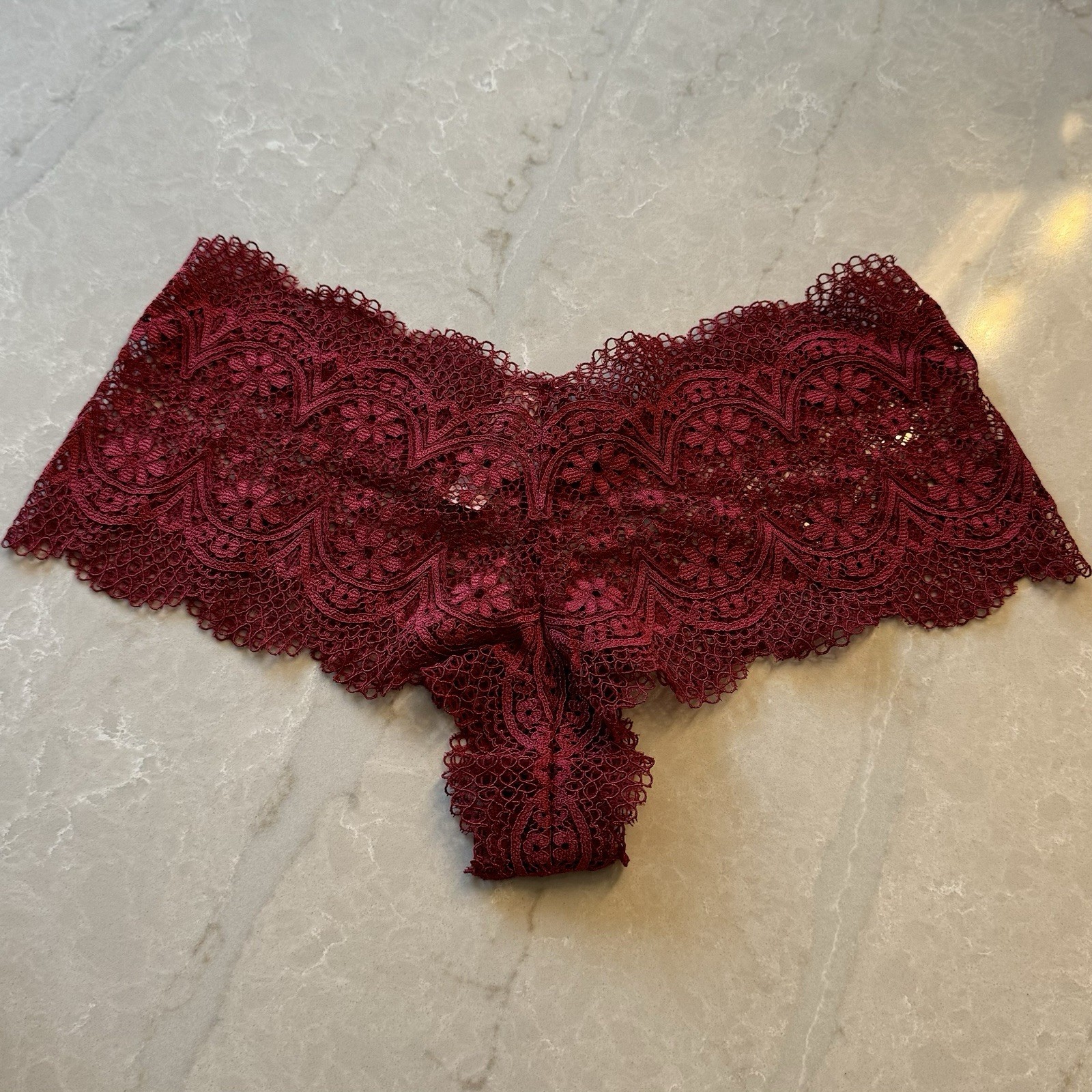 NEW! VS VICTORIA’S SECRET ~ PANTY ~ LARGE LG ~ GARNET RED ~ LACE BOY SHORT ~ NWT