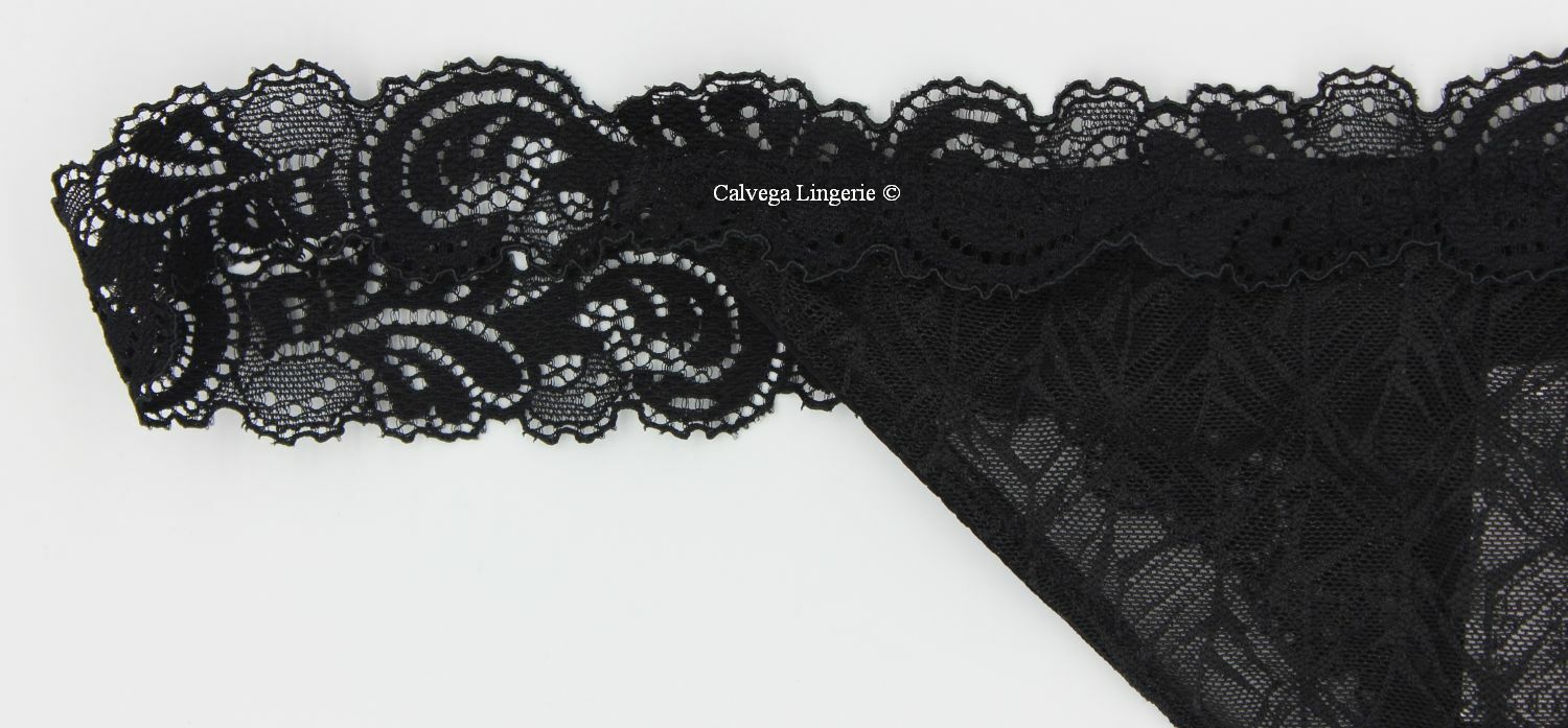 NWT Wacoal 842295 “Vivid Encounter” Low Rise Lace String Thong, Black (BK), XL