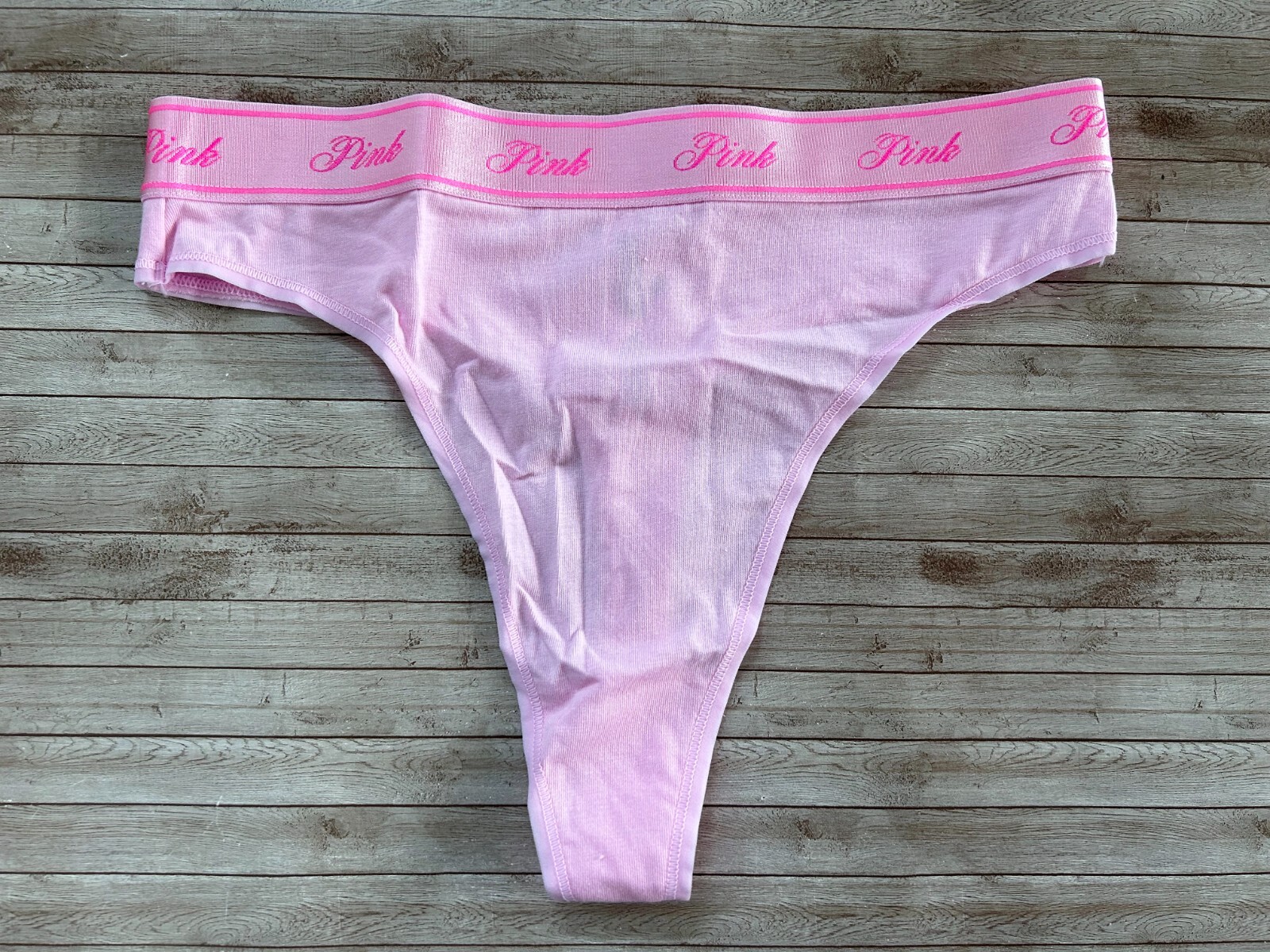 Nwt PINK Victorias Secret High Waist Cotton Logo Thong Panty Small Pink