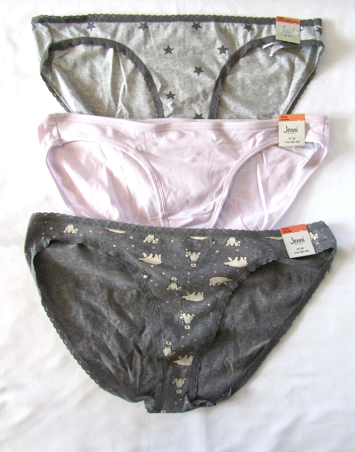 NWT Jenni Intimates Lot of 3 Size XXXL Bikini Panties Stars, Purple, Bears!
