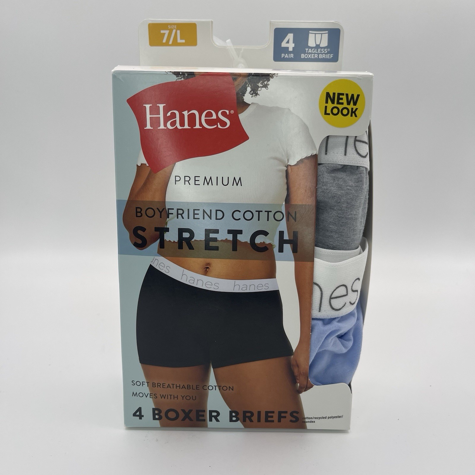 Hanes Premium Boyfriend Cotton Stretch Large Size 7 New Boxer Brief