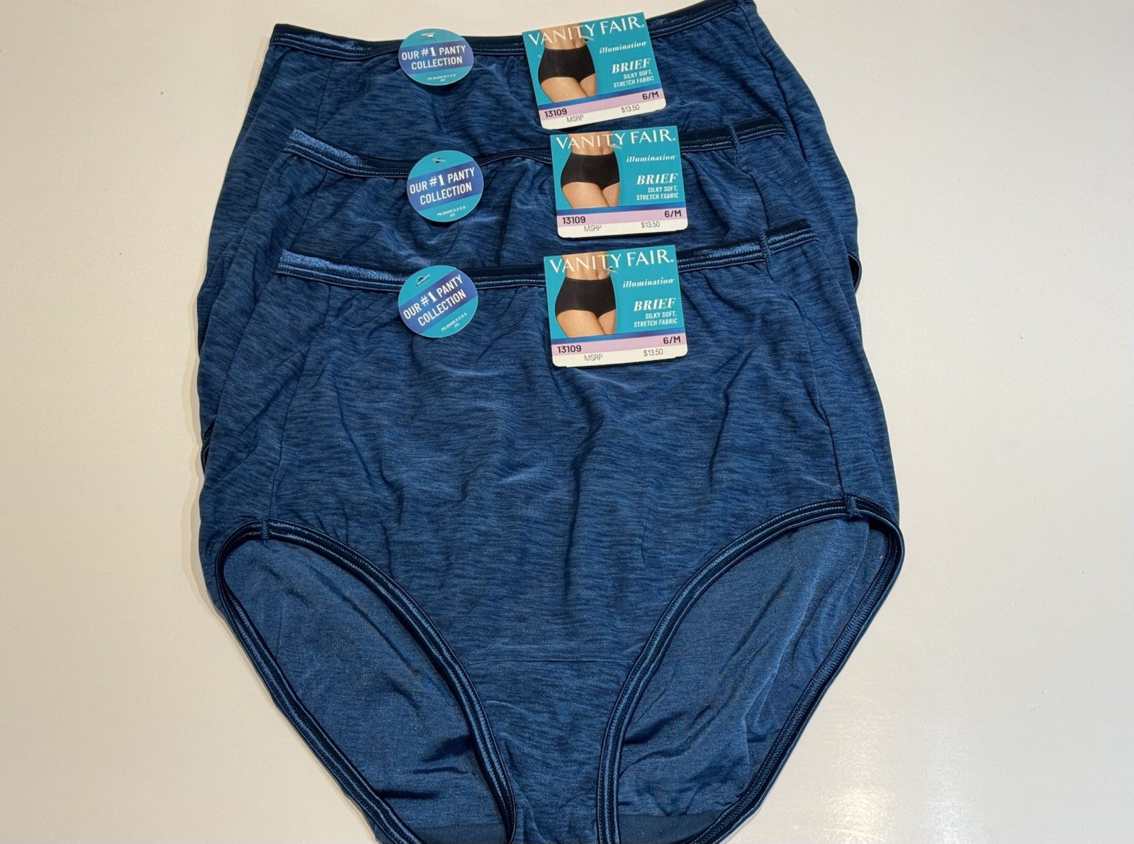 NWT Vanity Fair Illumination Brief Panty 13109 Size 6 M 3 Pairs Endless Blue