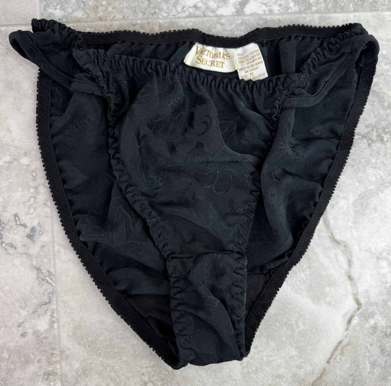 Vtg Victorias Secret Ruffle Flutter Hi Cut Black Bikini 90s Gold Label Medium