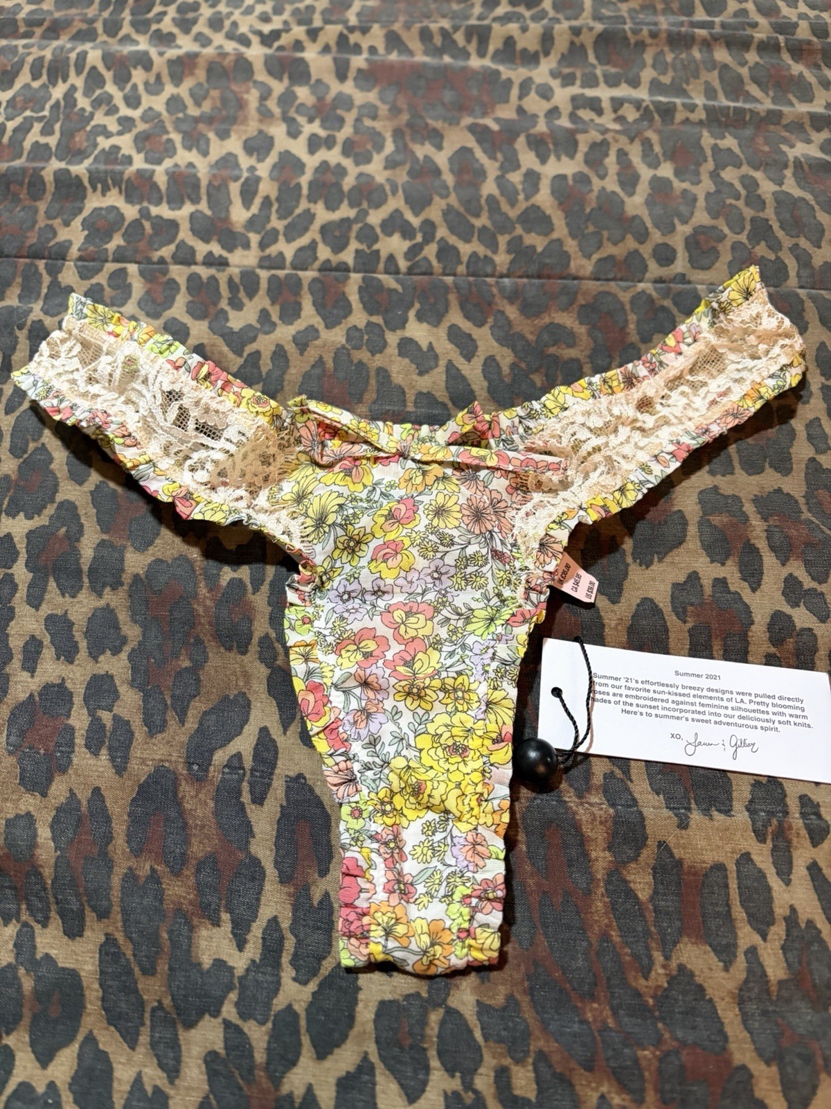 Victoria’s Secret Love Lemons Esme Floral Cotton Ruffle Lace Insets Thong NWT Sm