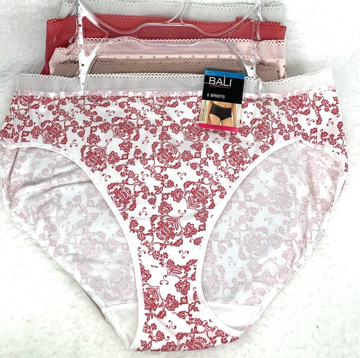 Bali Intimates Women’s Hi-Cut Briefs SZ 9 2XL Cotton 5-Pk Stretch Print Multic..